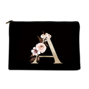 Toiletry Bag Letter M Cosmetic Organizer Portable Travel <b>Makeup</b> <b>Case</b> Rectangle Shape Black Gold Floral Design - Product Image 5