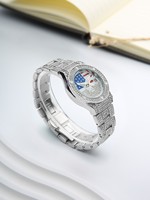 Montre RICECGO Iced Out Moissanite, diamantée, luxe, quartz, date, style hip-hop, or, entièrement sertie de diamants.