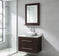 Ensemble de meuble-lavabo mural moderne en MDF laqué avec miroir LED intégré pour salle de bain, idéal pour appartement