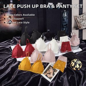 Ensemble soutien-gorge et culotte en dentelle pour femme, tendance, push-up, bretelles ajustables, sans armatures, bonnet complet, couleur unie - Meilleures ventes - Product Image 2
