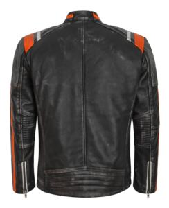 Chaqueta de Hombre Personalizada 100% Cuero Nappa Negro Vintage Genuino con Detalles de Correa Naranja, Acabado Suave, Cremallera YKK, Marca Privada - Product Image 4