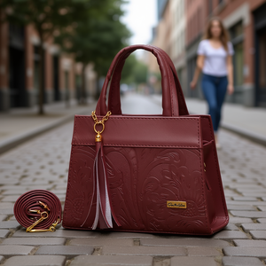 Bolso Bandolera de Nailon para Mujer Fana Melinda, Color Vino, Diseño a Rayas, con Borlas, para Todas las Temporadas - Product Image 2