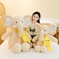 Boneka Gajah Kawaii Grosir, Boneka Gajah Lembut dan Bulu Halus dengan Tas Bintang Kuning yang Dapat Dilepas untuk Dekorasi Sofa, Hadiah Anak-Anak