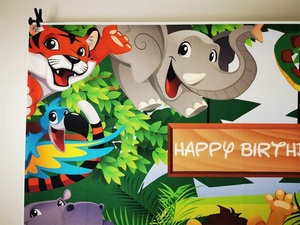 Fondale 7x5ft con Animali del Parco Safari Cartoon, Decorazioni per Feste di Compleanno per Bambini, Fauna della Giungla, Foresta, Fauna Selvatica, Fondale con Elefanti - Product Image 5