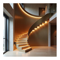 Escalier incurvé en acier inoxydable avec rails en verre