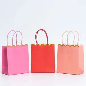Vente en gros sac de poche en papier kraft avec impression de logo personnalisé dentelle multicolore écologique réutilisable nourriture à emporter cadeau de fête d'épicerie