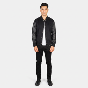Chaqueta Varsity Clásica de Invierno para Hombre, Mezcla de Poliéster/Algodón, Cuello Alto, Logotipo Bordado en la Parte Delantera, Prenda Exterior Informal, Cálida y Transpirable - Product Image 1
