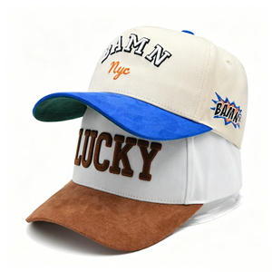 Casquettes de baseball en coton structuré brodé en 3D personnalisées, à 5 panneaux, bicolores, en daim, pour hommes - Product Image 1