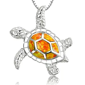 Blue Opal Sea Turtle Necklace Birthday Gifts- Health and Longevity Turtle Charms Pendant Hawaiian Necklaces Jewelry