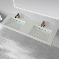 Nouveau Lavabo Mural Moderne en Pierre Artificielle Populaire de Nouvelle-Zélande avec Égouttoir, Double Vasque de Luxe pour Hôtels et Villas