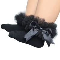 Chaussettes pour bébés filles avec nœud papillon, dentelle, volants, chaussettes en coton princesse avec rubans, multicolores, gris, rouge, noir, rose, blanc, chaussettes de princesse