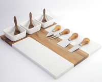 Ensemble de planches à charcuterie rectangulaires en bois d'acacia écologique, plateau de service à fromage en marbre, 11 pièces avec accessoires