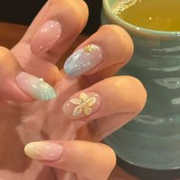 Nouvelle Collection Printemps-Été 2026 : Faux Ongles à Presser Macaron Couleurs Contrastées, Style Fleur 3D/Crème, Mignons pour les Vacances, Lot Complet de 10 Pièces, Forme Amande