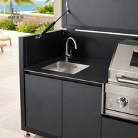 Module de cuisine extérieure de luxe en gros avec plan de travail en granit, barbecue, évier, bar et sièges, résistant aux intempéries, en acier inoxydable E0 CE CARB P2