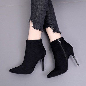 2021 Autumn Winter Collection European American Style High Heel Suede Short Boots Zip Breathable Stylish Thin Heel Pointed - Product Image 2