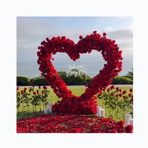 Ruihe casamento backdrop 6,5 pés vermelho coração flor arco artificial fundo casamento arco flor backdrop