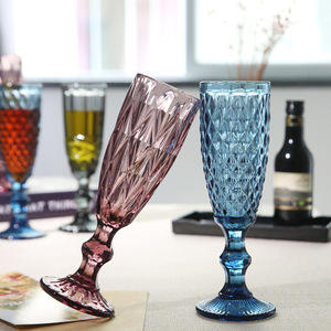 Pressed Embossed Premium Glassware <strong>Champagne</strong> Glass <strong>Flutes</strong> Vintage Wine Wedding Hot Selling <strong>Wholesales</strong> of 5 Oz 10pcs >10 Goblet - Product Image 2