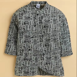 Ensemble Kurta imprimé pour garçons avec pyjama noir – Tenue ethnique traditionnelle pour enfants, idéale pour les fêtes, mariages, confortable et élégante - Product Image 1