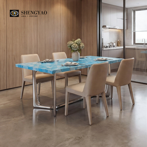 Set Tavolo da Pranzo in Pietra Turchese Blu Naturale Semipreziosa <span class=keywords><strong>per</strong></span> Ristoranti e Ville - Product Image 5