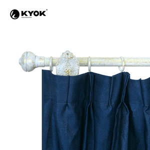 KYOK Premium Ornate <strong>Curtain</strong> <strong>Pole</strong> - Fluted Rod with <strong>Cream</strong> &amp; Gold Antique Finish - Product Image 1