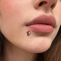 Piercing Labret en Acier Chirurgical 316L avec Émail Goutte d'Étoile Artistique Effet Fondant, Bijou de Lèvre et Boucles d'Oreilles à Dos Plat pour Hélix Tragus 16G