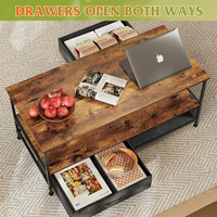 Table basse table basse avec rangement et tiroirs, table centrale en bois à 2 niveaux pour salon chambre à coucher, pieds de table en métal