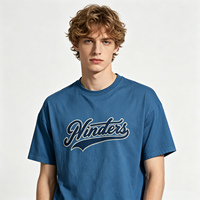 T-shirt épais délavé au soleil avec broderie bleue, style vintage, streetwear, pour homme, haut décontracté d'été, lot en gros