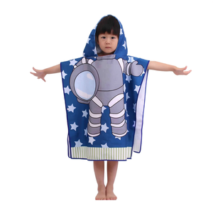 HDJ Serviette de plage à capuche pour enfants, motif astronaute, 60x120cm, en polyester, poncho de bain d'été pour enfants, motif étoile bleue - Product Image 4