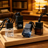 Flacon diffuseur de parfum pour voiture en verre transparent carré de haute qualité de 8 ml, avec couvercle en bois noir