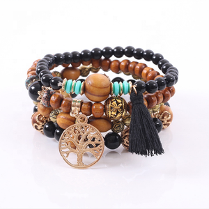 Bohemia playa multicapa granos de madera de árbol de la vida encanto pulseras - Product Image 3