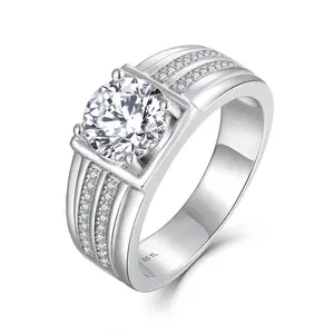Fashion 925 Sterling Silver Ring Moissanite Men Ring White Gold Men 18k Solid Diamond Engagement Wedding Romantic Zircon 2pcs
