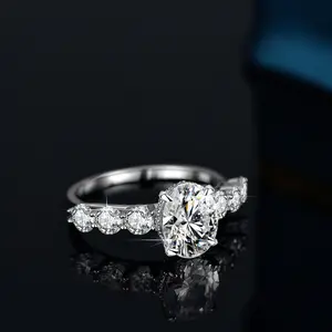Diskon besar-besaran 2024 cincin pernikahan pertunangan wanita perak S925 gaya baru potongan Oval berlian 3CT emas Moissanite hari jadi GRA