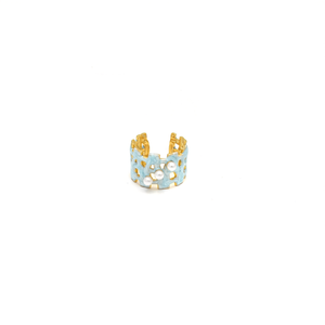 Bague tendance en acier inoxydable 316L plaqué or PVD avec incrustation de perle en émail bleu clair et bande réglable - Product Image 2