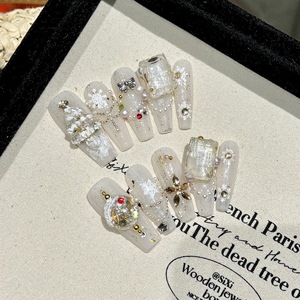 TSZS 10 <span class=keywords><strong>Uñas</strong></span> Postizas de Lujo, Largas, Estilo Ataúd, Hechas a Mano, con Decoración de Diamantes de Imitación, Tema Navideño, Acrílicas - Product Image 6