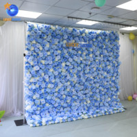 LFB1873-2 Luckygoods Panneau mural de fleurs artificielles 5D, toile de fond de mariage, fleurs bleues, décoration murale
