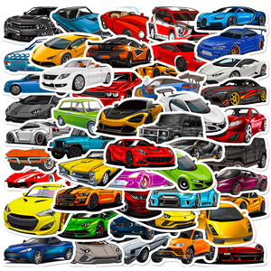 100 Pezzi Adesivi in PVC Colorati Mini Auto da Corsa <span class=keywords><strong>JDM</strong></span>, Stampa Fustellata con Motivi Cartoon, Finitura Lucida/Opaca per Decorazione - Product Image 1