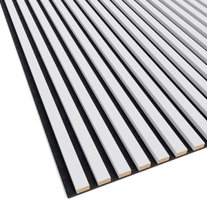 600*2400mm bianco PVC <span class=keywords><strong>3</strong></span> lati che copre <span class=keywords><strong>MDF</strong></span> stacca con schiuma acustica nera pannello di legno a doghe per la decorazione d'interni - Product Image 2