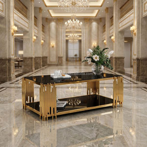 Small CBM Fast Delivery Midcentury Golden Stainless Steel Frame Tempered <strong>Glass</strong> Top Storage <strong>Coffee</strong> <strong>Table</strong> for Living Room - Product Image 2