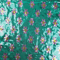 Luxe personnalisé 5mm 3d Floral Tulle Mesh Sequin Glitter Multicolore Vert Fleur Broderie Sequin Tissu pour Robe, Mariage