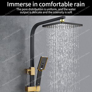Set <span class=keywords><strong>Doccia</strong></span> di Alta Qualità con 4 Funzioni, Sistema <span class=keywords><strong>Doccia</strong></span> in Ottone Nero e Oro, Miscelatore Acqua Calda e Fredda per <span class=keywords><strong>Bagno</strong></span> - Product Image 6