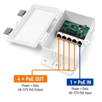Répéteur Réseau Extérieur 5 Ports 10/100 Mbps PoE, Commutateur PoE 1 Entrée 4 Sorties 802.3bt 72W Haute Puissance, Étanchéité IP53, Direct Usine