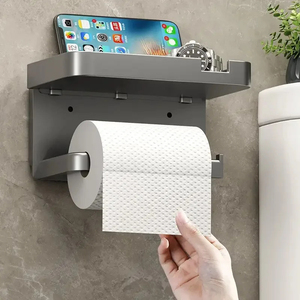 Toilet Paper Holder Wall-Mounted Paper Roll Holder Storage Tray Toilet Organizer Phone Stand <b>Bathroom</b> <b>Accessories</b> - Product Image 5