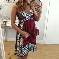 Ventes chaudes 2023 Vêtements pour femmes Robe de maternité avec bretelles imprimées Grande taille Vêtements de grossesse Vêtements de maternité