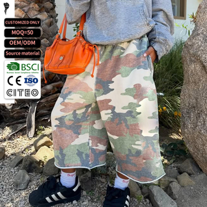 OEM ODM <b>Men's</b> Oversized Knee Length Distressed Baggy Sweat <b>Shorts</b> Long Vintage Cotton <b>Camo</b> <b>Shorts</b> - Product Image 1
