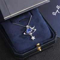 Collier ras du cou de luxe léger avec pendentif étoile, lune, zircon, espace, univers, planète et Terre pour fille