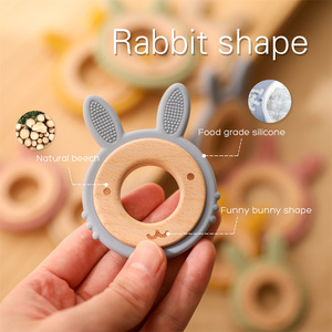 Accesorios de Silicona de Grado Alimenticio para Bebés, Mordedor de Silicona con Forma de Conejo de Madera, Mordedores para Bebés, Libres de BPA - Product Image 2