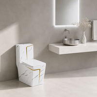 Toilette monobloc en marbre à motifs, WC carré en céramique avec élégant design veiné or pour salle de bain