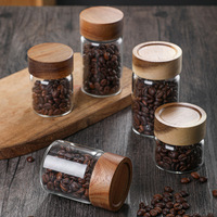 Bocaux de conservation hermétiques en verre borosilicate vide avec couvercle en bois d'acacia - Style vintage pour cadeaux
