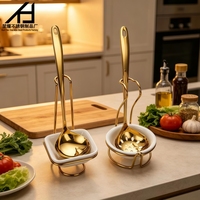Support de cuillère carré en acier inoxydable doré de luxe, support de cuillère à soupe pour restaurant, buffet, avec bol à soupe en céramique pour hôtel