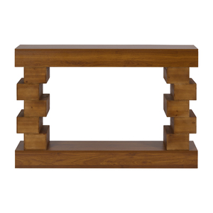 Geometric Block Stacked Wood Console <b>Table</b> Warm Natural Finish Entryway Decor - Product Image 2